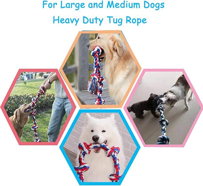 6 Knot 2 Pack 3.6 Feet Large Dog Chew Rope Heavy Duty Aggressive Chewer Durable Tough Toys Interactive Tug of War Play Outdoor Chewing Tugging Breed Pull Long Pulling Toy Pitbull, Blue&Red