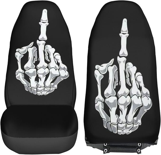 Foruidea Funny Black White Skull Car Seat Covers Universal 2 Pcs Auto Front Seat Cover Fit Most Cars,SUV,Sedan,Trucks