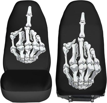 Foruidea Funny Black White Skull Car Seat Covers Universal 2 Pcs Auto Front Seat Cover Fit Most Cars,SUV,Sedan,Trucks