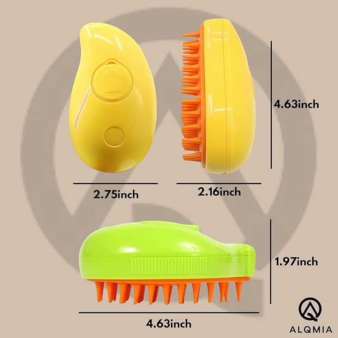 Cat Steam Brush 3 in 1, Silicone Massage Grooming & Pet Hair Remover, Spritz Defur Comb for Cats Dogs, Steamy Brush, Misting Pets Grooming Comb, Pet Hair Brushes Indoor Steamer by ALQMIA (Yellow)