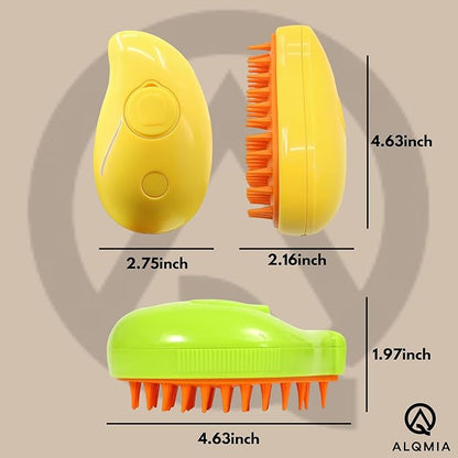 Cat Steam Brush 3 in 1, Silicone Massage Grooming & Pet Hair Remover, Spritz Defur Comb for Cats Dogs, Steamy Brush, Misting Pets Grooming Comb, Pet Hair Brushes Indoor Steamer by ALQMIA (Yellow)