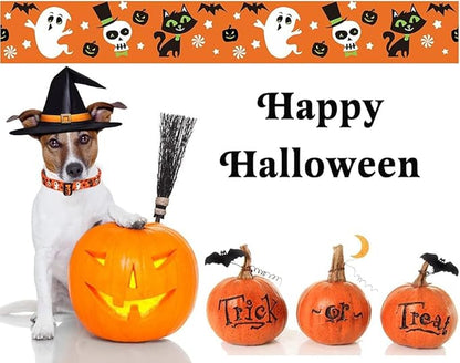 Halloween Dog Collar and Leash Set - Pumpkin Bat Ghost Pattern - Adjustable for Small Medium Large Dogs(Halloween Set,S)