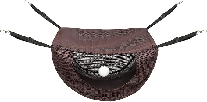 Breathable Cat Hammock Bed for Cage, Coffee Color Small Size Mesh Fabric Pet Sleeping Nest, Machine Washable Summer Pet Bed for Indoor Cats
