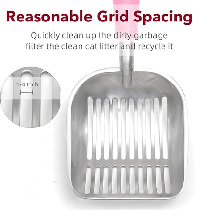 Cat Litter Scoop, Kitty Metal Scooper, Aluminum Alloy Sifter, Kitten Pooper Lifter, Deep Shovel, Long Handle, Poop Sifting, Durable, Heavy Duty, for Litter Box