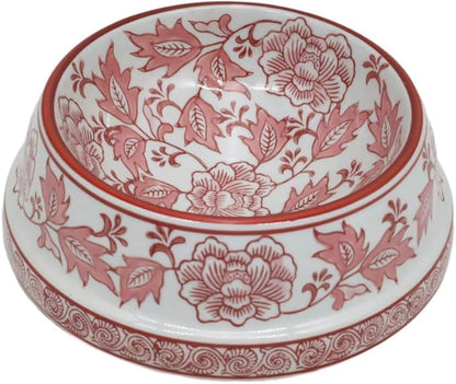 Aimusego Pink & White Ceramic Dog Bowl,Gifts for Pet Owners,Chinoiserie Floral Heavy Duty Non-Slip Dog Food Water Bowls, Ceramic Dish for Medium and Small Dogs and Cats, Puppy 9inch