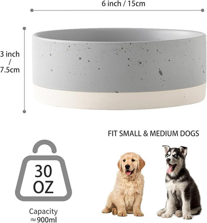 Oslo Ceramic Dog Bowl - 6'' Dog Food Water Bowl for Medium and Large Dogs, Heavy Duty Non-Slip Dog Dish, Modern Scandi-Style Stoneware Pet Feeder Bowl, Dishwasher Safe (30Oz, Grey)