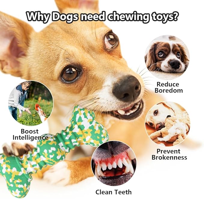 Dog Chew Toys for Aggressive Chewers, Safe Bamboo Fiber & Nature Rubber-Partially Degradable,Teething Cleaning Toys for Small Medium Large Dog Breeds Green L