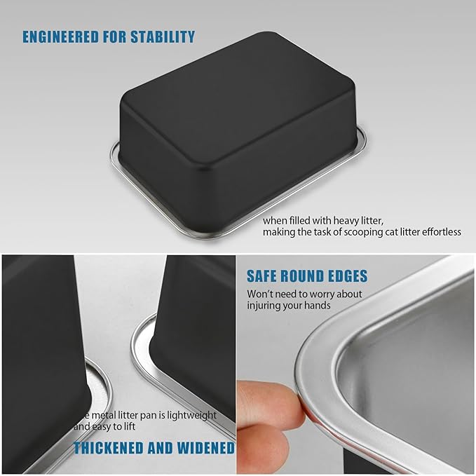 Stainless Steel Cat Litter Box - Metal Medium to Large High Sided Litter Pan Tray, Easy to Clean No Stick No Smell Litter Box Toilet for Indoor Kitty, Kitten (Black, 17.7" x13.8" x6")