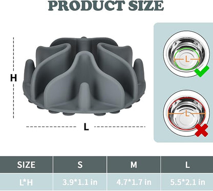 Slow Feeder Dog Bowls Insert, Silicone Slow Feeder Bowl with Strong Suction Cups Perfect for Stainless Steel Glass Ceramic Dog Bowls (Grey, Large Size)