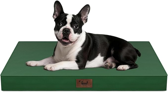 Outdoor Dog Bed for Small Dogs, Waterproof Dog Crate Bed for Medium Dogs Cats, Orthopedic Egg Crate Foam Pet Bed with Washable Removable Oxford Cover, Dark Green