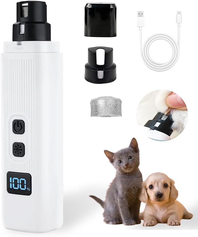 Upgrade Electric Pet Nail Grinder with LED Lights - 2-Speed Super Quiet and Low Vibration Rechargeable Cat Nail Trimmers,Professional Painless Pet Paws Grooming Tool,Small Medium Anxious Dogs & Cats