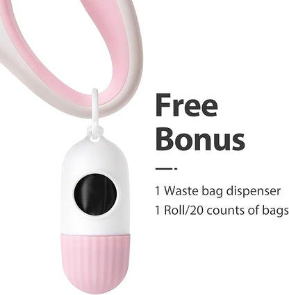 Fida Retractable Dog Leash for Small Breed up to 26 lbs, 16 ft Pet Walking Leash with Dispenser and Poop Bags, Anti-Slip Handle, Reflective Strong Nylon Tape, One-Handed Brake (S, White & Pink)
