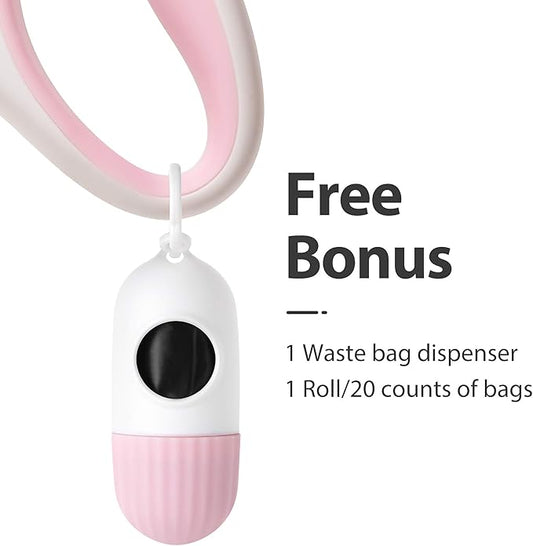 Fida Retractable Dog Leash for Small Breed up to 26 lbs, 16 ft Pet Walking Leash with Dispenser and Poop Bags, Anti-Slip Handle, Reflective Strong Nylon Tape, One-Handed Brake (S, White & Pink)