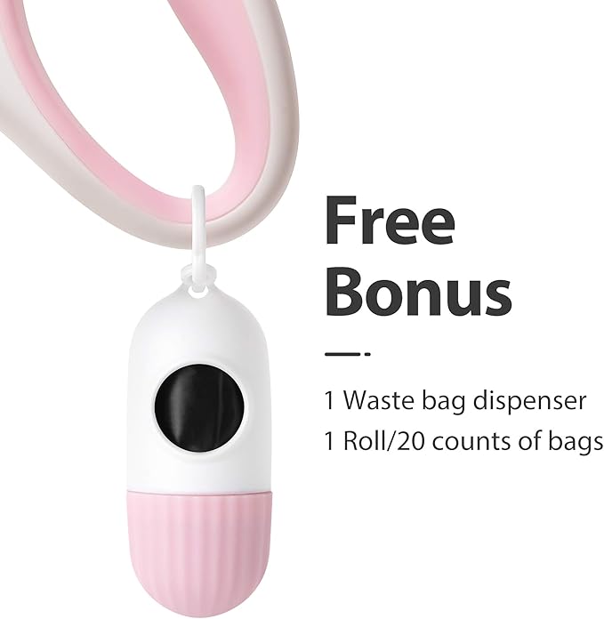 Fida Retractable Dog Leash with Dispenser and Poop Bags, 16 ft Pet Walking Leash for Medium Dog or Cat up to 44 lbs, Anti-Slip Handle, Tangle Free, Reflective Nylon Tape (M, White)