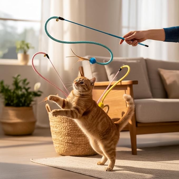 3 Packs Interactive Cat Wand Toy, Feather cat Toys, cat Teaser Wand, Indoor cat Toys, cat Toys for Indoor Cats, cat Exercise Toys, Kitten Toys Interactive, Playtime and Boredom Relief