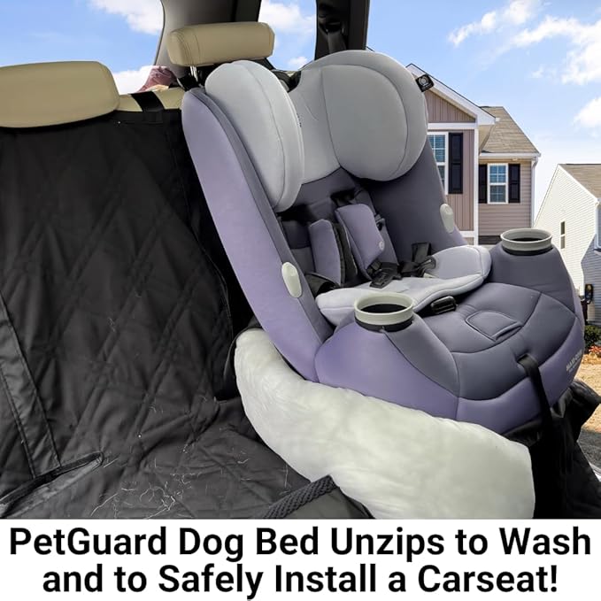 Formosa Covers Premium Heavy Duty Dog Bed Kid Car Back Seat Cover with PetGuard | Waterproof, Fitted Washable Protector, Pet Won't Slide | Zipper for Cup Holder | Fits Truck, SUV, Van, 56" x 94" Black