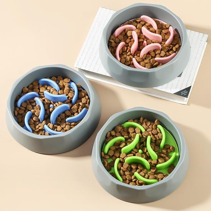 Oak & Tail Slow Feeder Dog Bowl with Removable Silicone Insert, 2-in-1 Pet Food Water Bowl, Anti-Gulping Design for Healthy Eating, Gray Pink