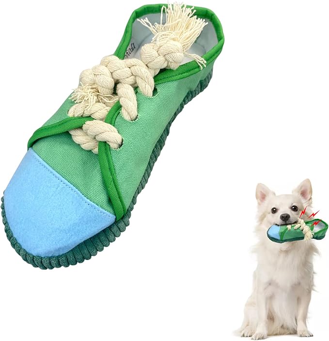 WishLotus Shoes-Shaped Dog Chew Toys - Tear-Resistant Plush Toys for Teeth Grinding & Relieve Boredom - Green