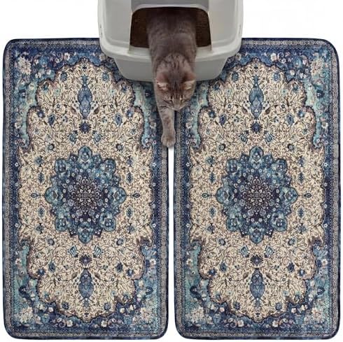 Hompet Cat Litter Mat 2 Pack, 19x30 Machine Washable Trapping Mats for Cats, Super Absorbent & Urine-Proof Cat Litter Box Mat for Floor, Waterproof & Non Slip Kitty Litter Rug by Hompet