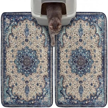 Hompet Cat Litter Mat 2 Pack, 19x30 Machine Washable Trapping Mats for Cats, Super Absorbent & Urine-Proof Cat Litter Box Mat for Floor, Waterproof & Non Slip Kitty Litter Rug by Hompet