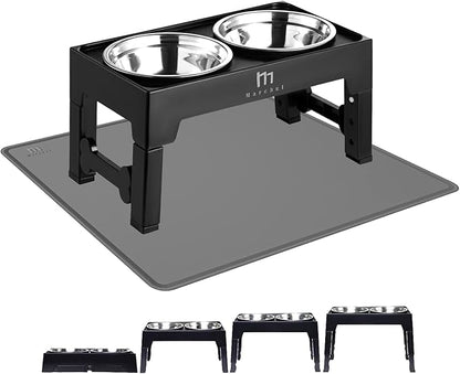 Marchul Elevated Dog Bowls, Raised Dog Food Water Bowls with 2 Thick Stainless Steel Bowls, 4 Height Adjustable, Non-Slip Stand for Medium Large Dogs (with Mat)