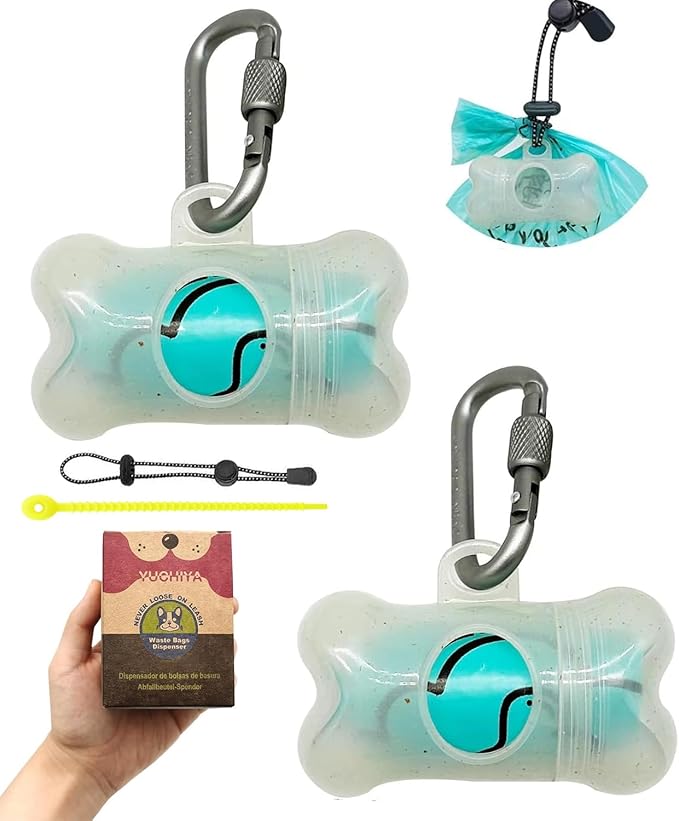 Dog Poop Pickup Bags Holder Dispenser with Standard-Sized Leak-Proof Scented Doggy Waste Bags and Carabiner with Safety Lock&Fastener Never Loose on Leash Lead Again (2 Holders 30 Bags, Clear)