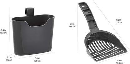 Amazon Basics Durable Cat Litter Scoop with Holder, Hangs on Litter Box, Efficient Scooper