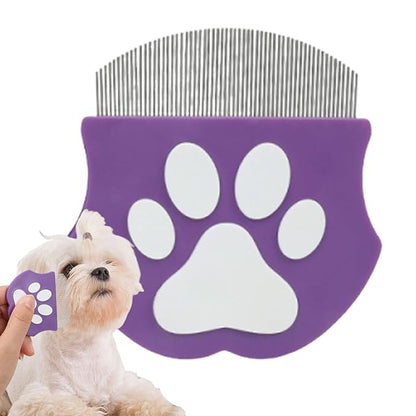 Pet Detangling Flea Comb, Dog Facial Eye Comb, Stainless Steel Tear Stain Remover, Round-Head Grooming Comb for Dog Cat (Purple)