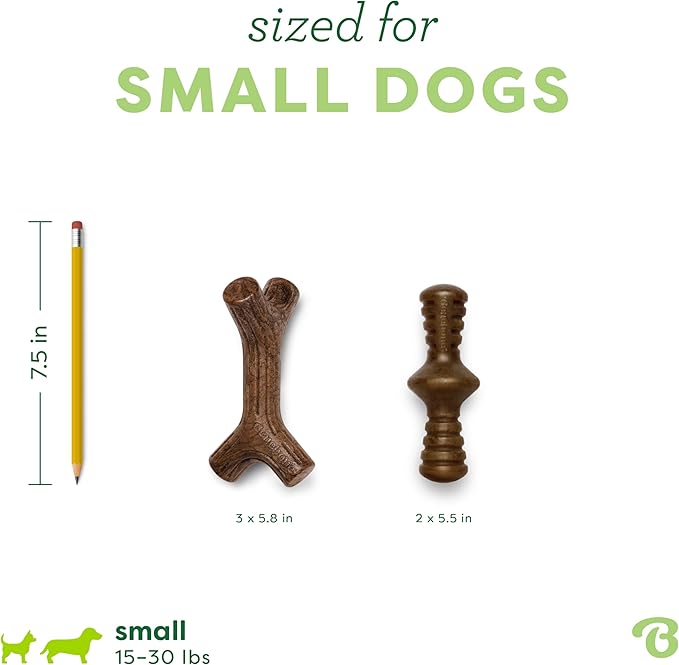Benebone 2-Pack Maplestick/Zaggler Durable Dog Chew Toys, Real Maplewood, Real Bacon, Made in USA Small