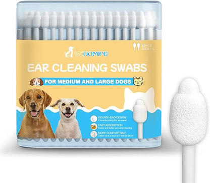 Dog Ear Cleaning Swabs 56pcs– Gourd-Shaped Cotton Tips for Dogs' Ears – Gentle Ear Cleaning Sticks for Oily-Eared Breeds, Pet Grooming, Bathroom or Travel Use