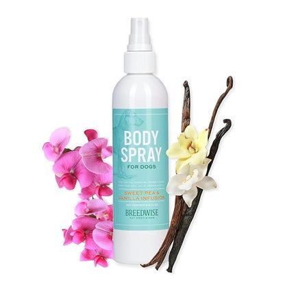 Breedwise Dog Perfume Spray - Sweet Pea & Vanilla Long Lasting Dog Cologne for Odor Neutralizing - Gentle Puppy Deodorizer & Grooming Mist for All Breeds - Made in USA (8 Oz)