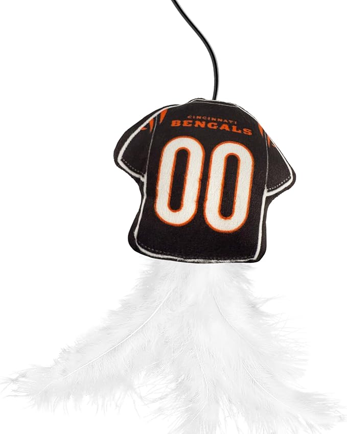 NFL Cincinnati Bengals Team Jersey Wand with CAT NIP, Cat Toy Jersey Shaped Plush Teaser Toy for Cats & Kittens - Interactive Pet Toy for Play & Exercise
