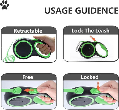 Dual Retractable Dog Leash for 2 Dogs (Green) - 16ft Heavy Duty Leash with One Button Lock & 360° Tangle-Free Design, for Medium/Large Dogs up to 110lbs/50kg