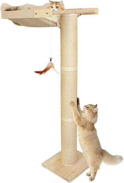 54.3" Cat Window Perch with 3 Adjustable Roman Column Sisal Scratching Posts, Drill-Free Suction Cups, Multi-Level Perch for Climbing & Bird Watching, 60 lbs Capacity