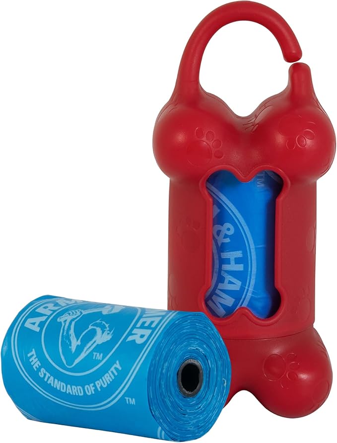 Arm & Hammer Dog Bone Shape Poop Bag Dispenser With 30 Count Dog Poop Bags With Activated Baking Soda; 9 x 14 Inches; Assorted Colors