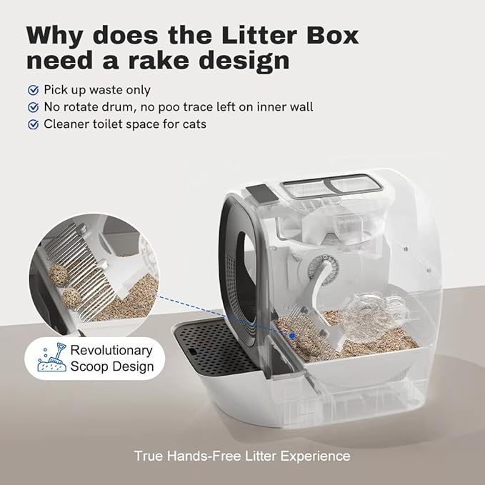 Self-Cleaning Litter Box 80L Auto Refill Self-Refilling Robot Automatic for Multiple Cats(3-20lb), Rake Design ScoopFree, 6 x Safety Sensors, Anti-Leakage, Odor Control, 5G WiFi App