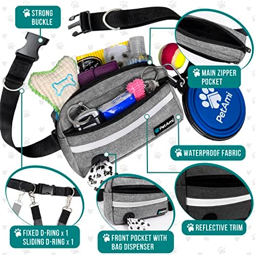 PetAmi Hands Free Dog Leash Waist Belt Bag Fanny Pack, Single, Heather Grey - Image 3