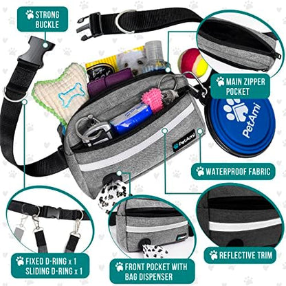 PetAmi Hands Free Dog Leash Waist Belt Bag Fanny Pack, Single, Heather Grey - Image 3