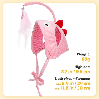 POPETPOP Pet Cat Teaser Toy, Cat Feather Toys Head Mounted Cat Headgear Interactive Cat Hat Feather Toy Self-Service Adjustable Size Cat Hat Toy 2Pcs