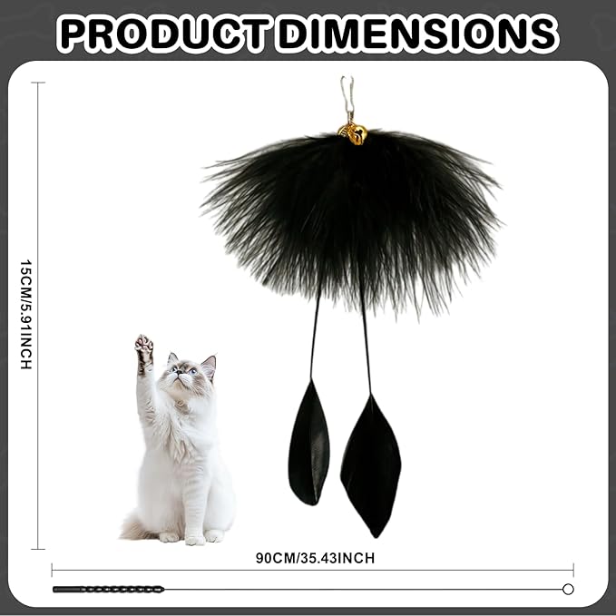 Walfront Interactive Cat Toy with Black Feather, Natural Feathers for Cats, Engaging & Energy-Boosting Fun Cat Exercise Toy for Active Cats & Kittens, Durable & Safe for Pets