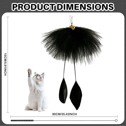 Walfront Interactive Cat Toy with Black Feather, Natural Feathers for Cats, Engaging & Energy-Boosting Fun Cat Exercise Toy for Active Cats & Kittens, Durable & Safe for Pets