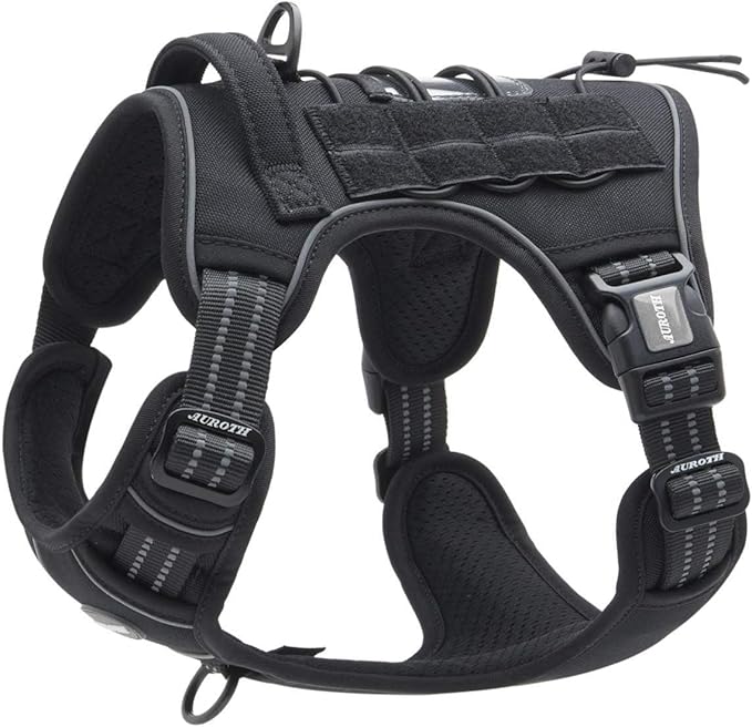 Auroth Tactical Dog Harness for Small Medium Dogs No Pull Adjustable Pet Harness Reflective Working Training Easy Control Pet Vest Military Service Dog Harnesses Black S