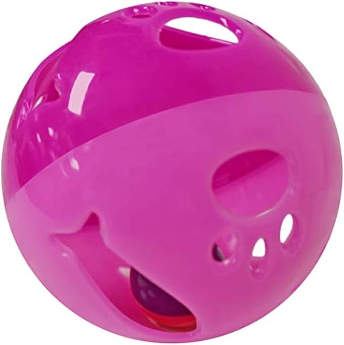 Large Cat Ball Toy with Bell – Interactive Rolling Design for Active Play – Sturdy Plastic Cat Toy Ball that Stays Visible During Play – Pink 1 Pack for Cats, Kittens, and Small Pets