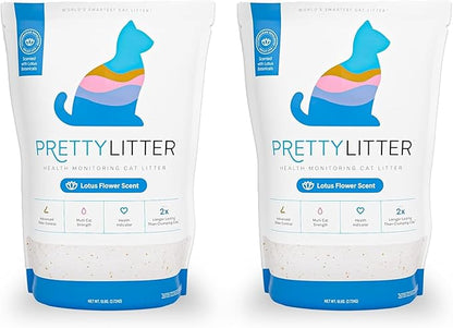 PrettyLitter Health Monitoring Cat Litter (Lotus Flower, Non Clumping) | Lightweight & Low Tracking, Color Changing Silica Gel Crystals, Advanced Odor Control — 6 Lbs, Pack of 2 (Up to 2 Month Supply)
