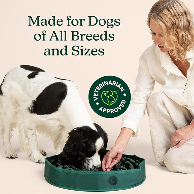 Reggie Stimulating Feeding Mat for Dogs, for Dog Calming Support, Reducing Speed Eating, and Mental Stimulation, 20" Large Diameter, Hunter Green