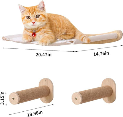 Cat Hammock Wall Mounted Shelf with Two Steps - Cat Wall Shelves and Perches for Sleeping, Playing, Climbing, and Lounging - Modern Bed & Furniture for Large Cats or Kitty