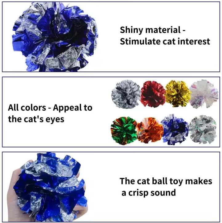 Andiker 3.54inch Mylar Cat Crinkle Balls, 4pcs Colorful and Sparkling Crinkle Ball Lightweight Easy to Carry Cat Ball Toy Interactive Cat Toys for Indoor Cats to Kill Time and Keep Fit (Single Color) - Image 3