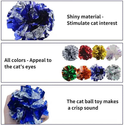 Andiker 3.54inch Mylar Cat Crinkle Balls, 4pcs Colorful and Sparkling Crinkle Ball Lightweight Easy to Carry Cat Ball Toy Interactive Cat Toys for Indoor Cats to Kill Time and Keep Fit (Mixing Color)