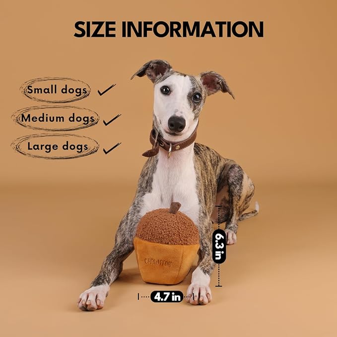 CHEWFFON Interactive Plush Dog Toy, Enrichment Crinkle Treat Puzzle Toys for Boredom and Stimulating, Acorn Shaped Snuffle Dog Toys, Hide and Seek Toy for Small, Medium and Large Dogs