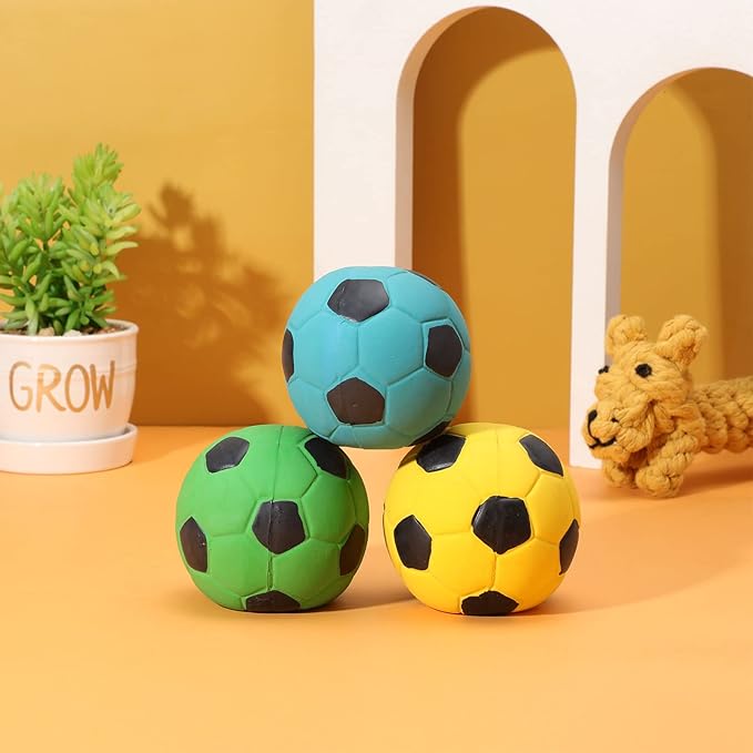 Sumind 9 Pcs Latex Squeaky Dog Toys 2.76 inch Soccer Ball Interactive Fetch Toys Soft Football Puppy Chew Balls for Small Medium and Large Dogs(Yellow, Blue, Green)